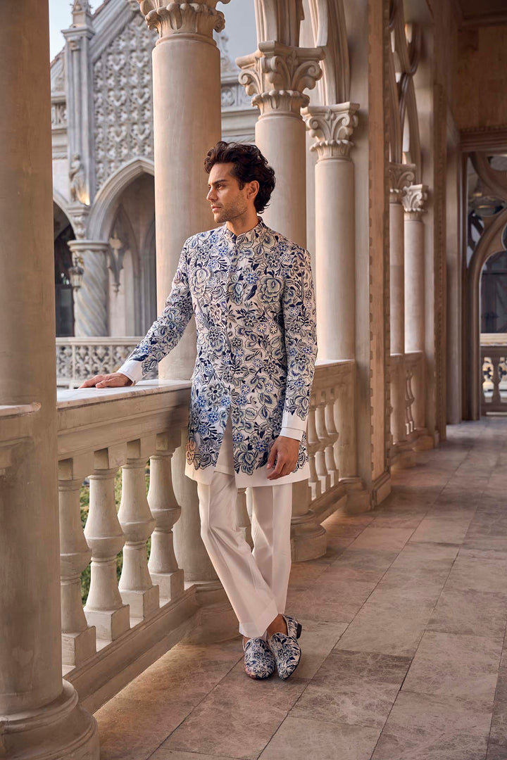 Indigo Cut Work Sherwani Set