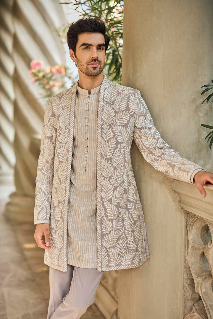 Grey Open Jacket Set