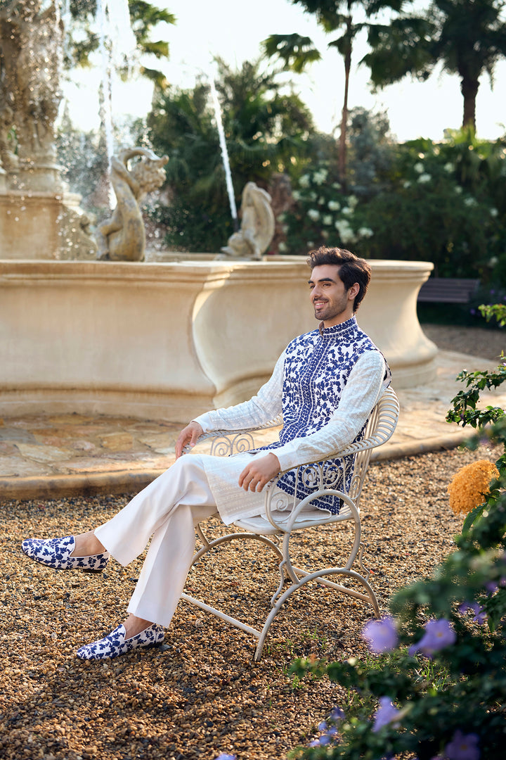 Blue Thread Work Bundi Set