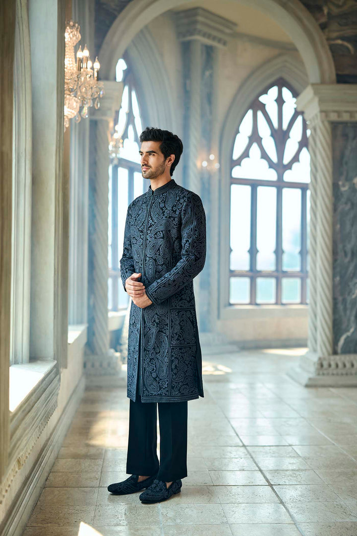Charcoal Thread Work Sherwani Set