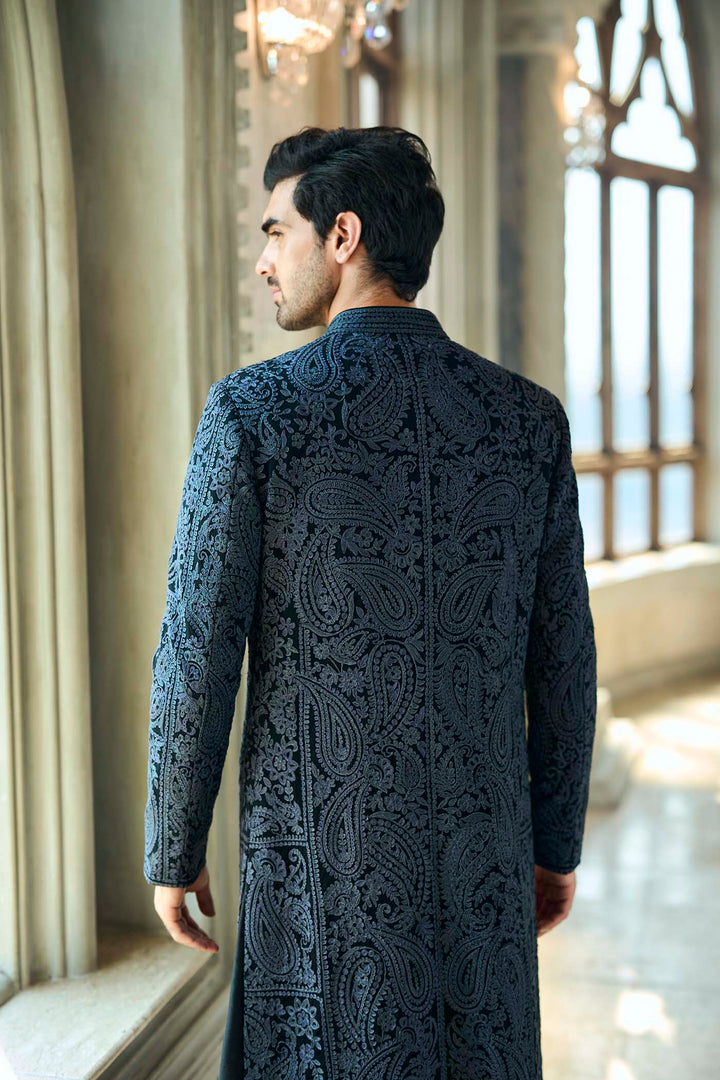 Charcoal Thread Work Sherwani Set