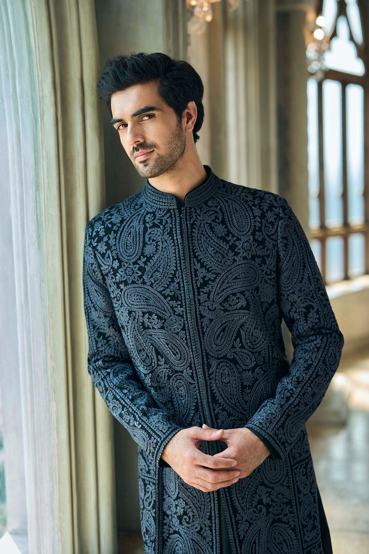 Charcoal Thread Work Sherwani Set