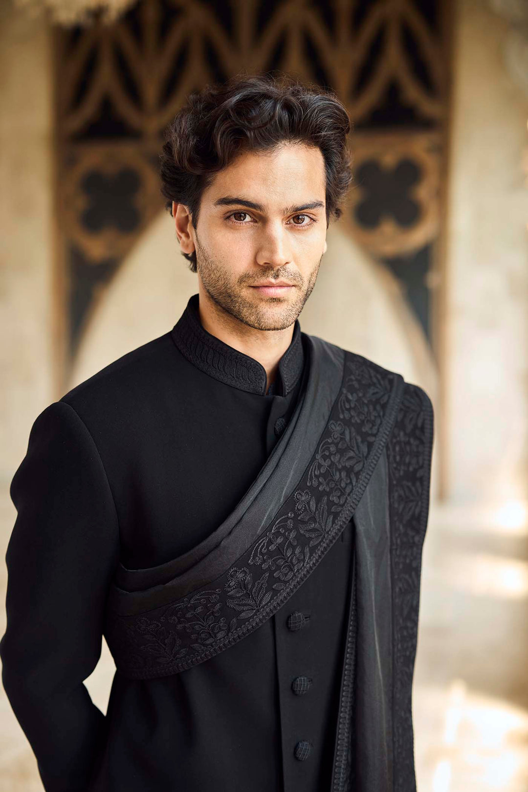 Black Thread Work Sherwani Set