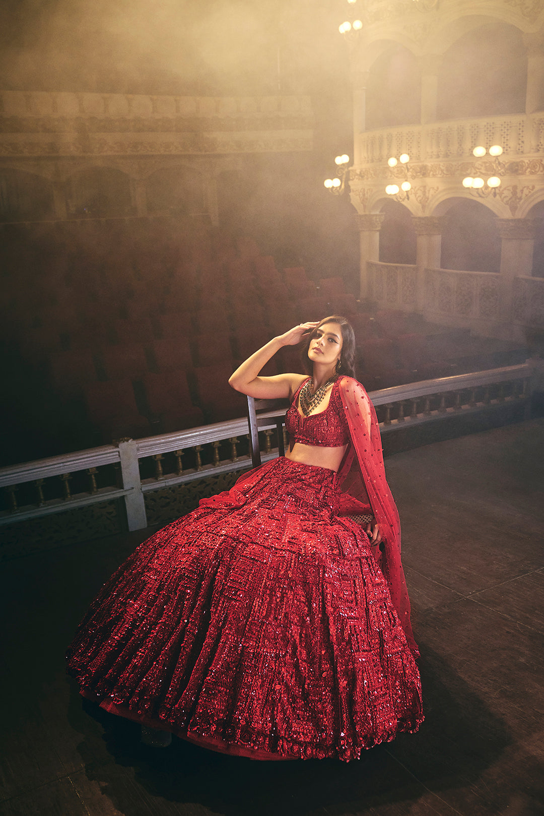Red Sequin Lehenga Set