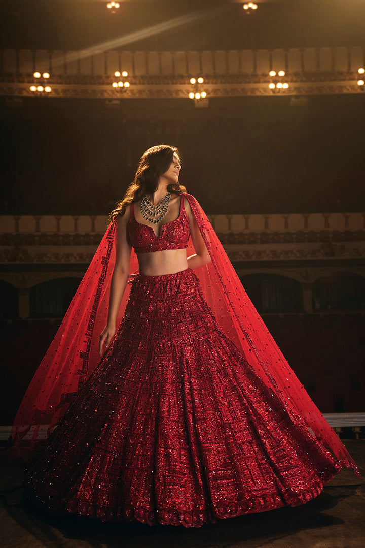 Red Sequin Lehenga Set
