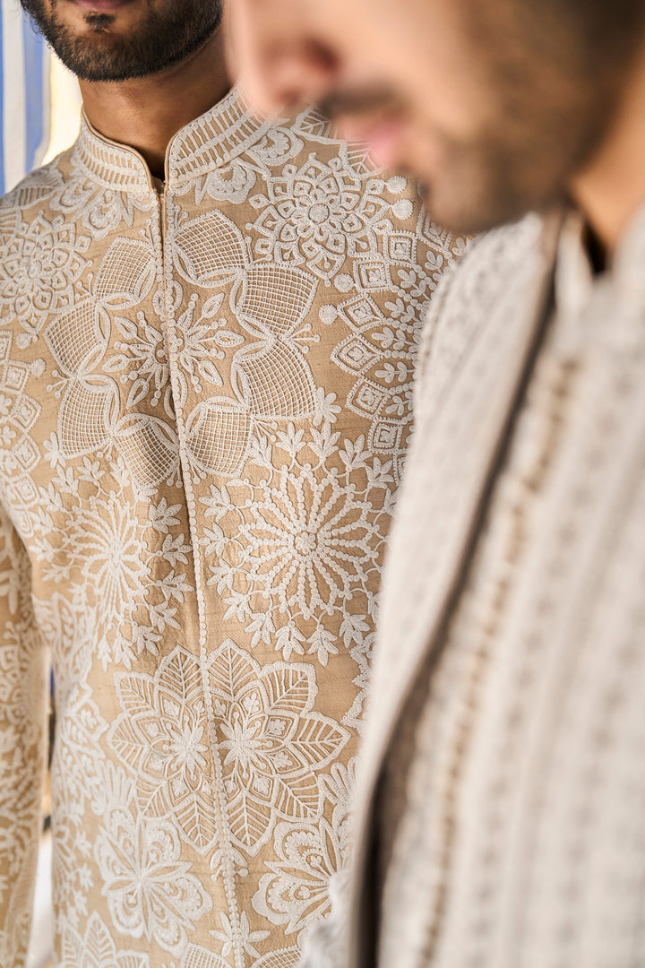 Nude Cream Sherwani Set