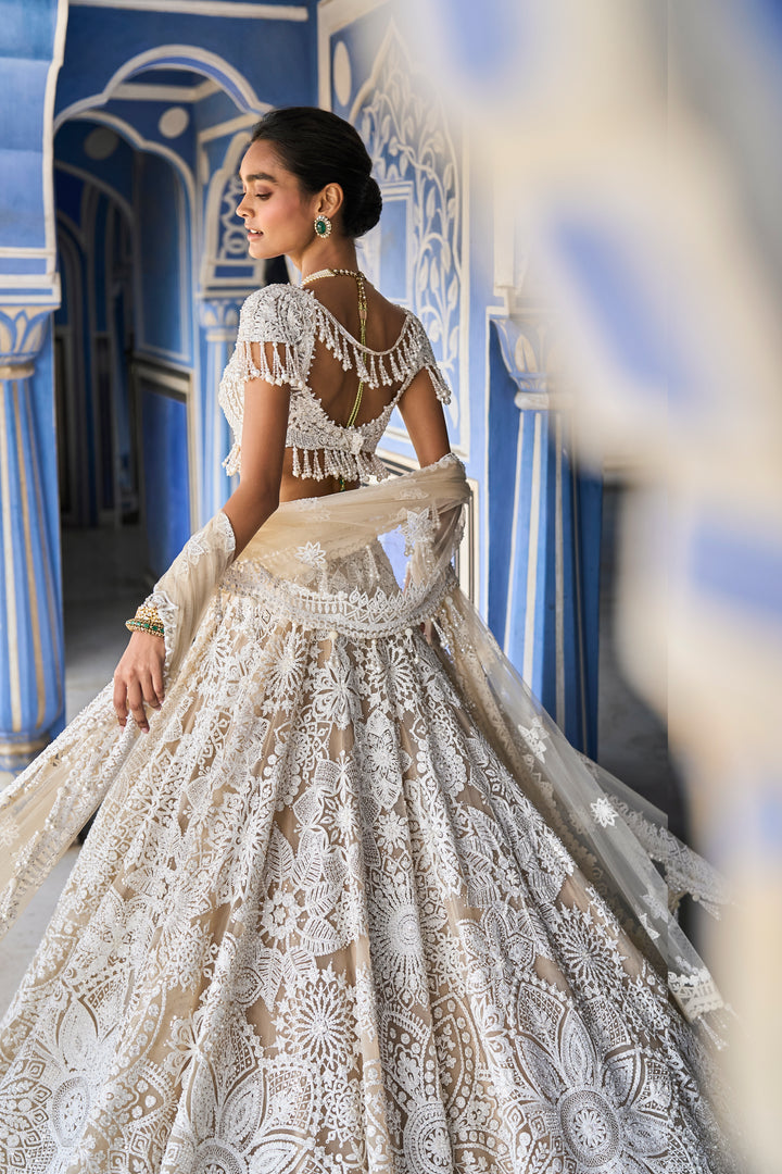 Nude Cream Abstract Lehenga Set