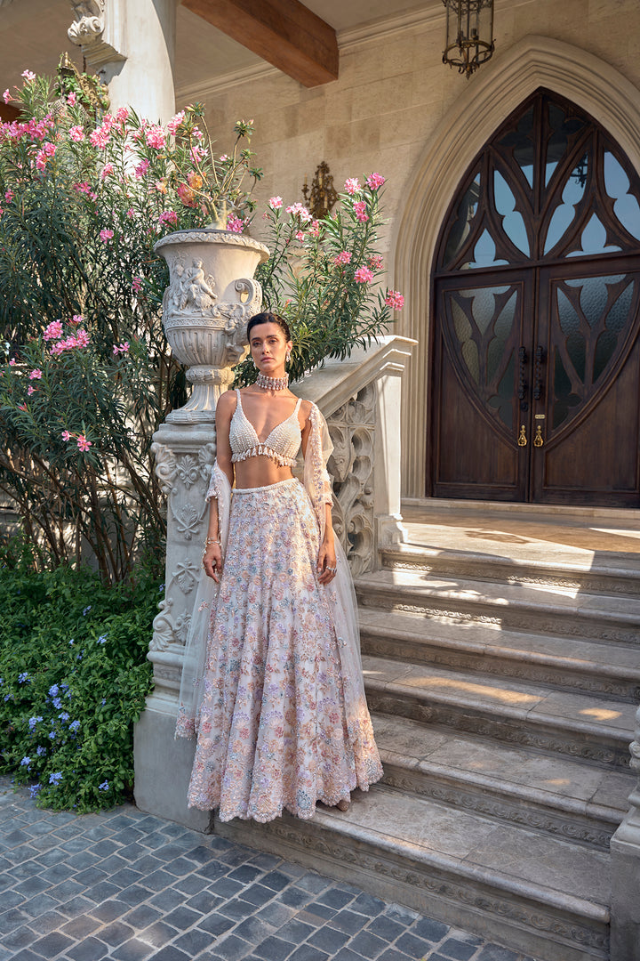Multi-Coloured Pearl Lehenga Set