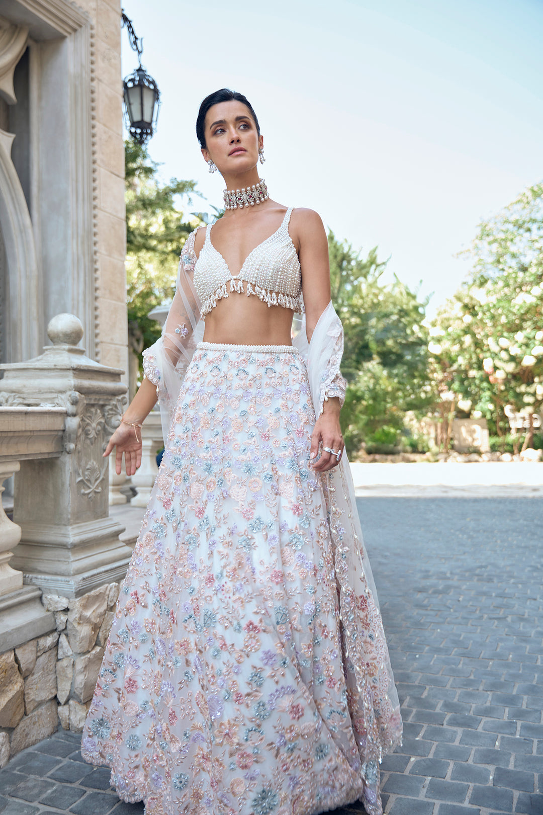 Multi-Coloured Pearl Lehenga Set