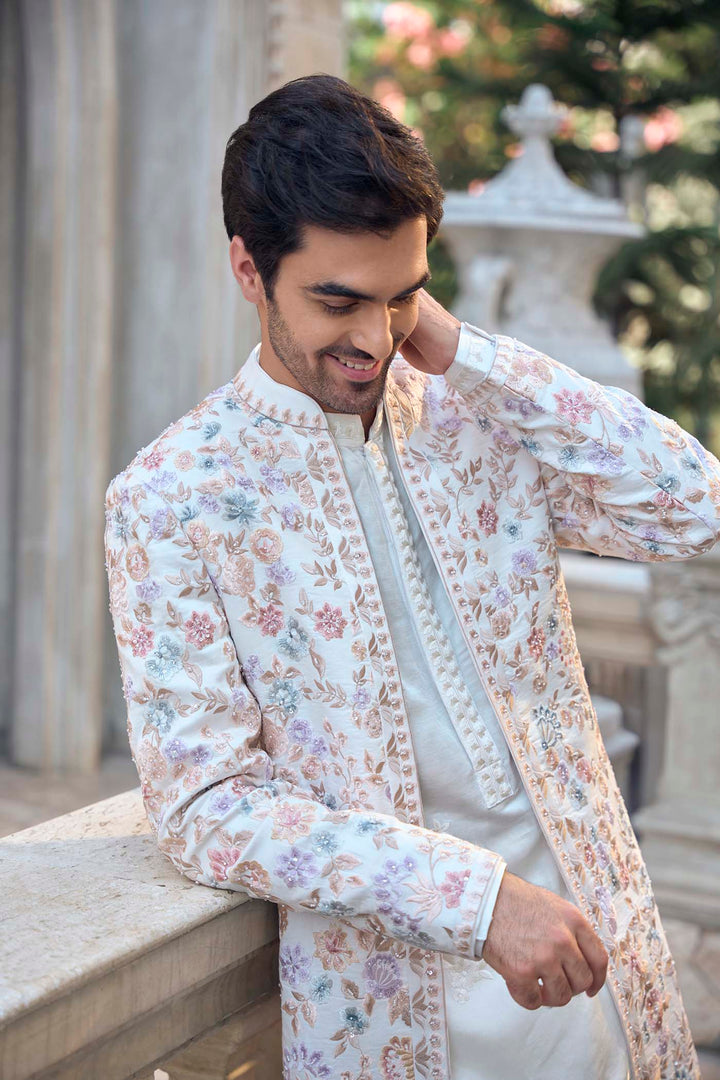 Multi-Coloured Open Sherwani Set