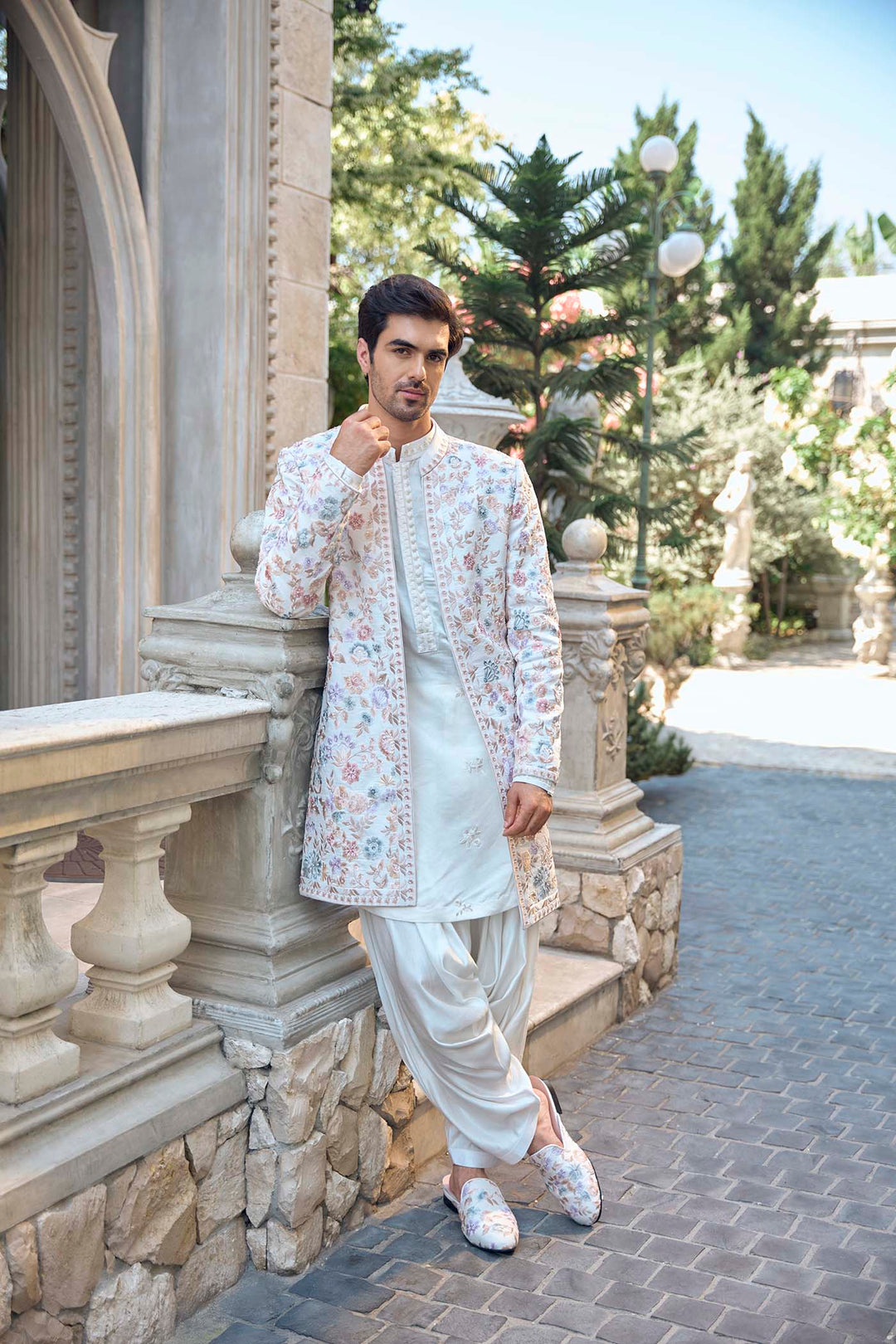 Multi-Coloured Open Sherwani Set