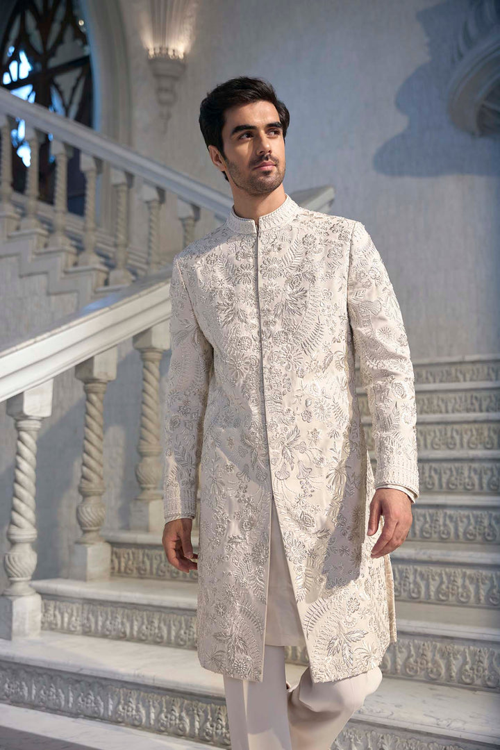Cream Thread Work Sherwani Set