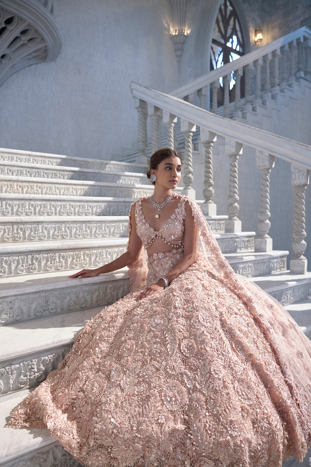 Powder Peach Cut Work Lehenga Set