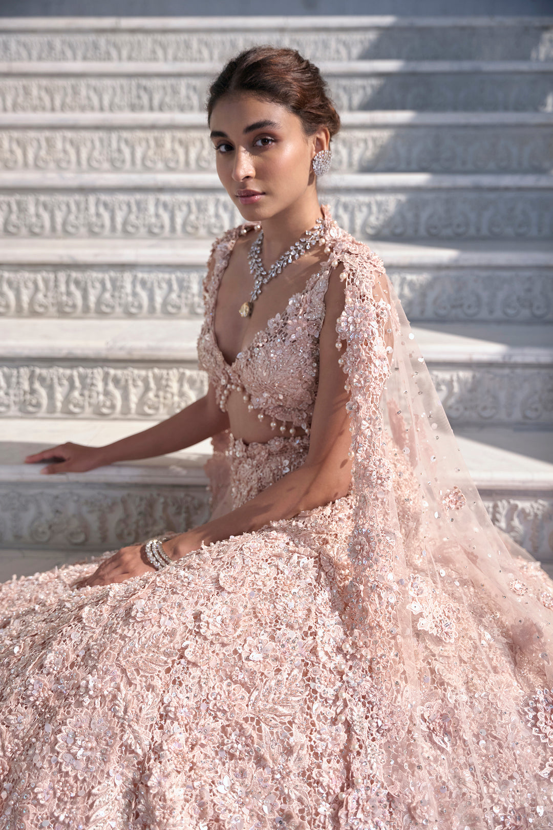 Powder Peach Cut Work Lehenga Set