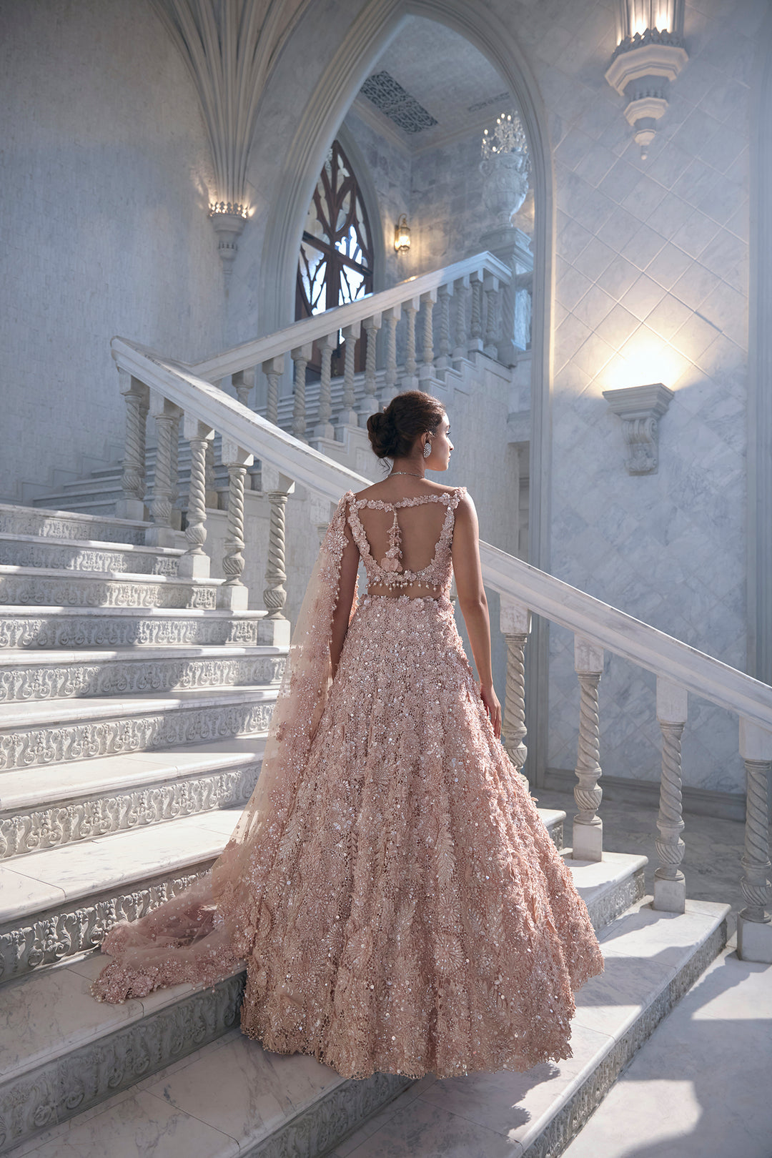 Powder Peach Cut Work Lehenga Set