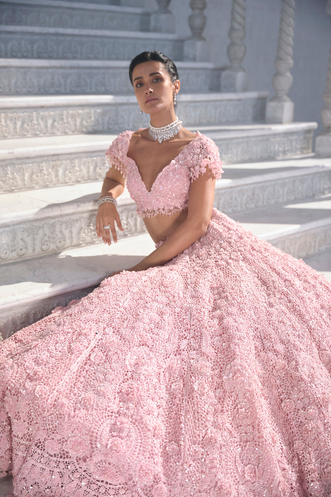 Pink Cut Work Lehenga Set