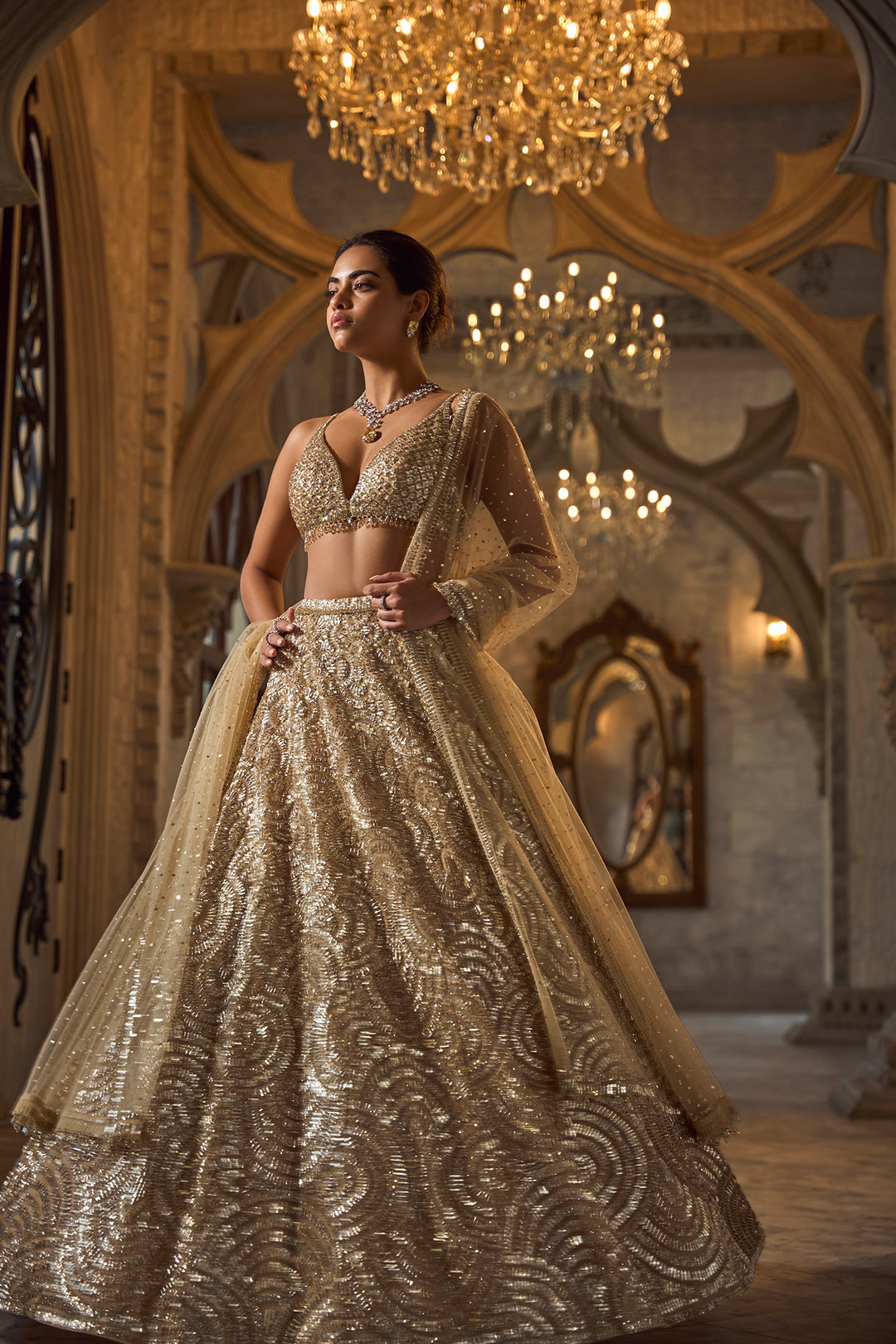 Gold Sequin Lehenga Set