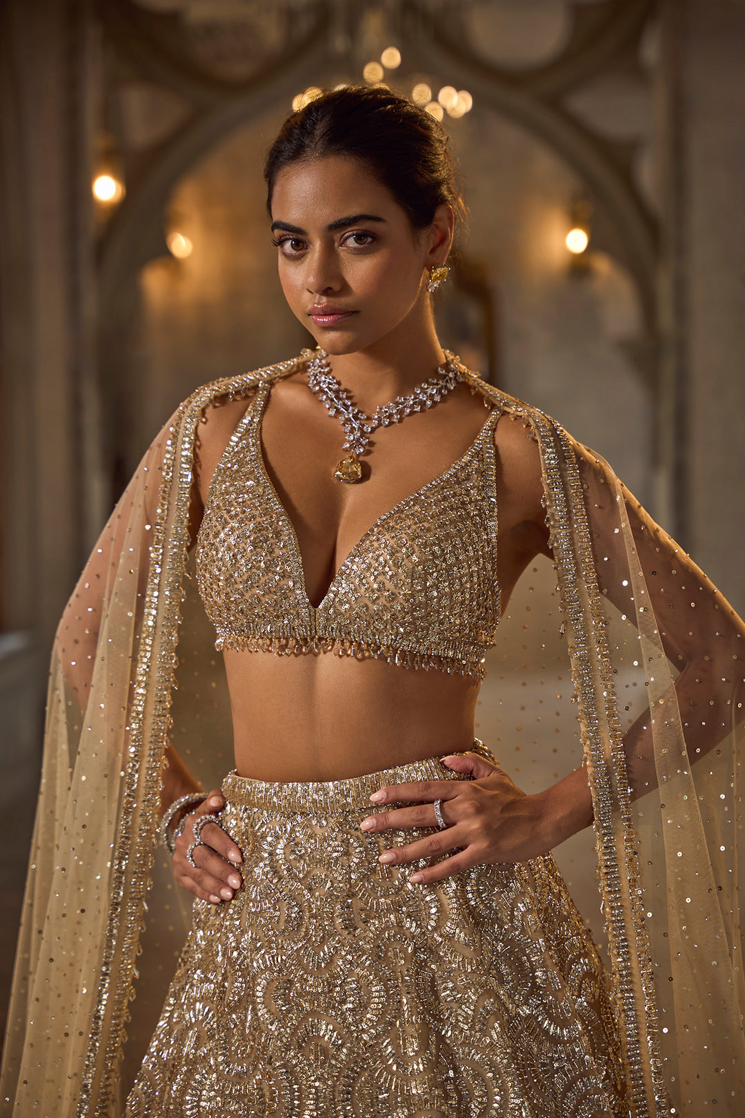 Gold Sequin Lehenga Set