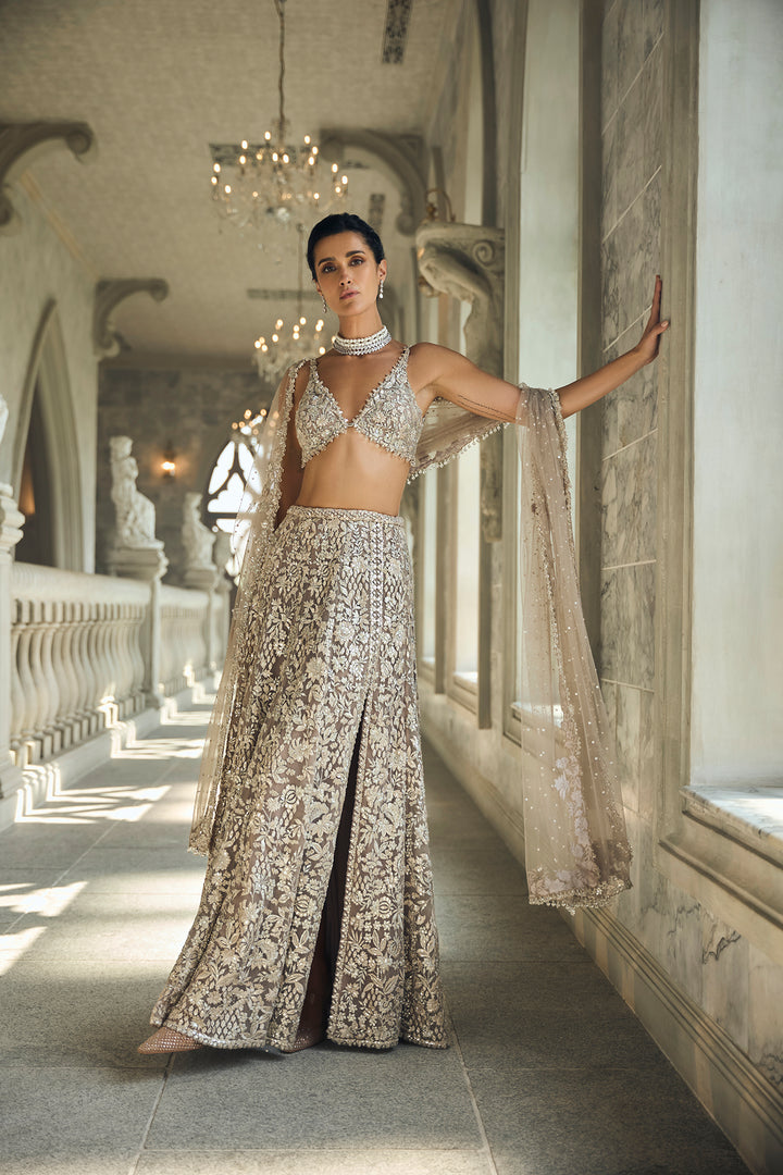 Ash Grey & Silver Skirt Set