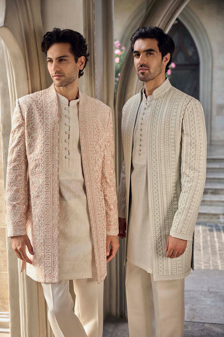 Grey Ivory Open Jacket Set