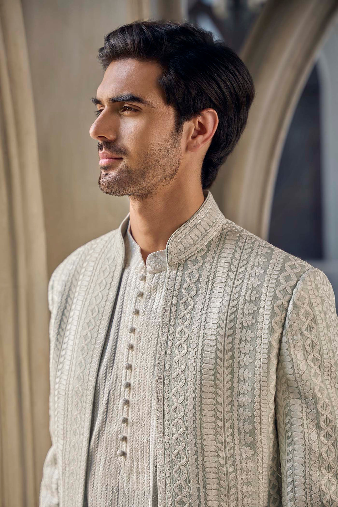 Grey Ivory Open Jacket Set