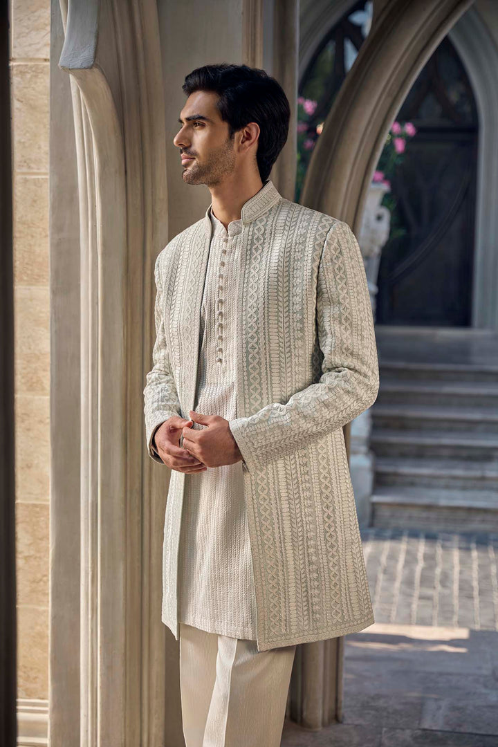 Grey Ivory Open Jacket Set