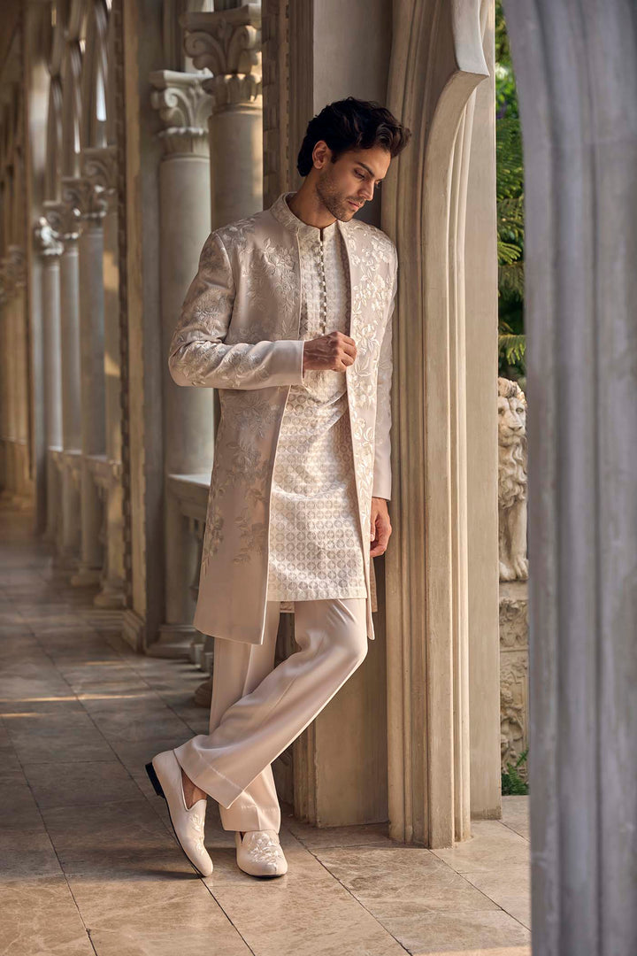 Light Beige Open Sherwani Set