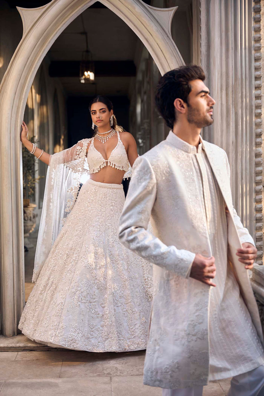 Cream Open Sherwani Set