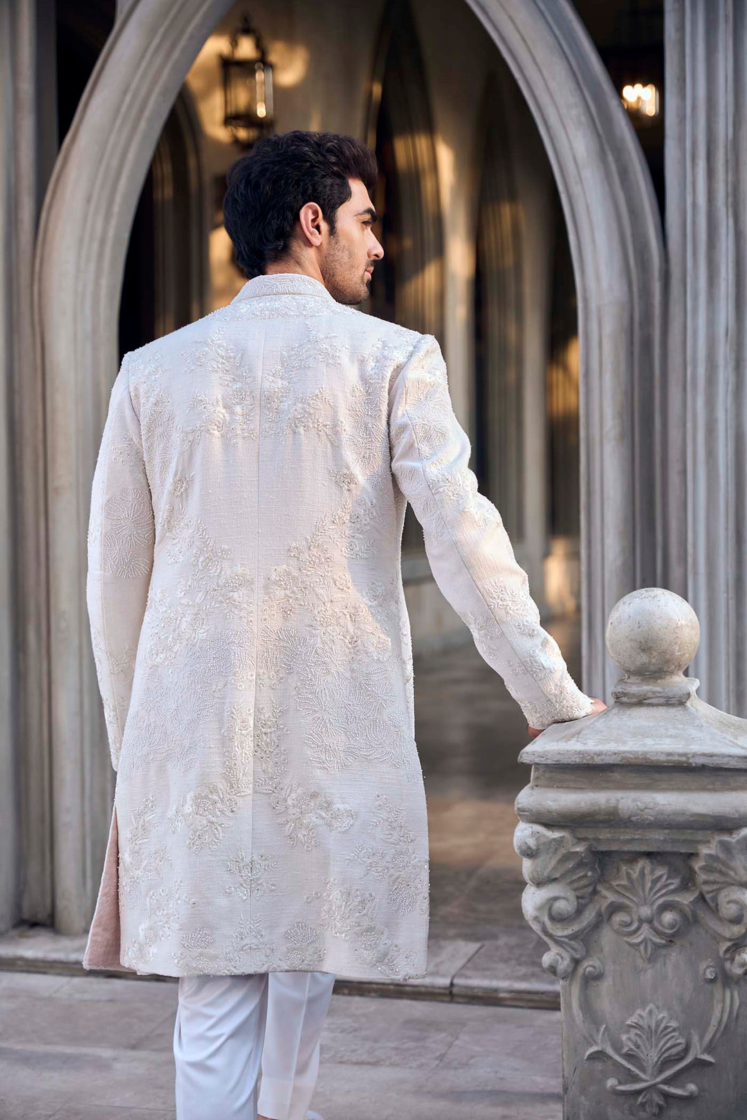 Cream Open Sherwani Set