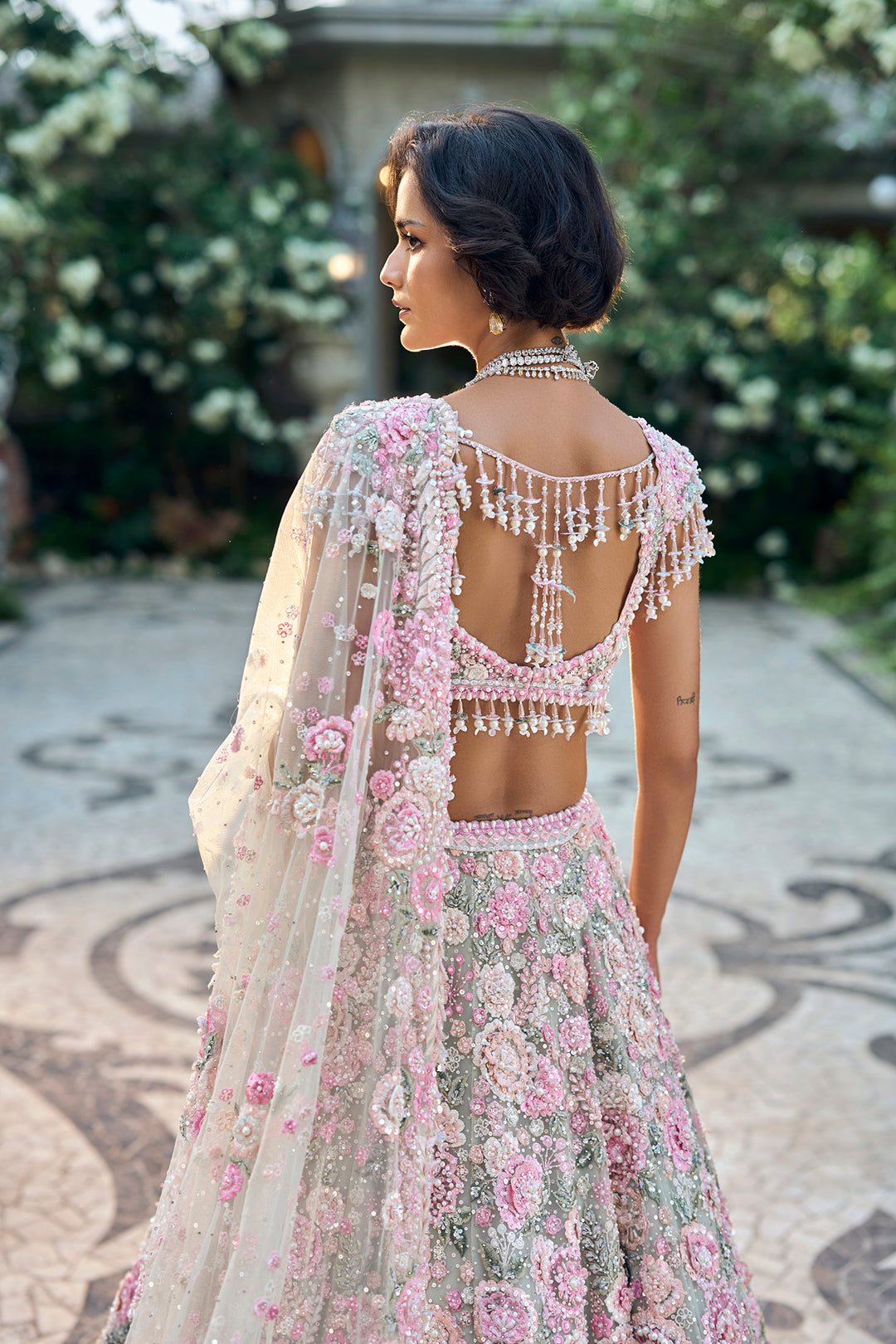 Mint Green Multi-Coloured Floral Lehenga Set