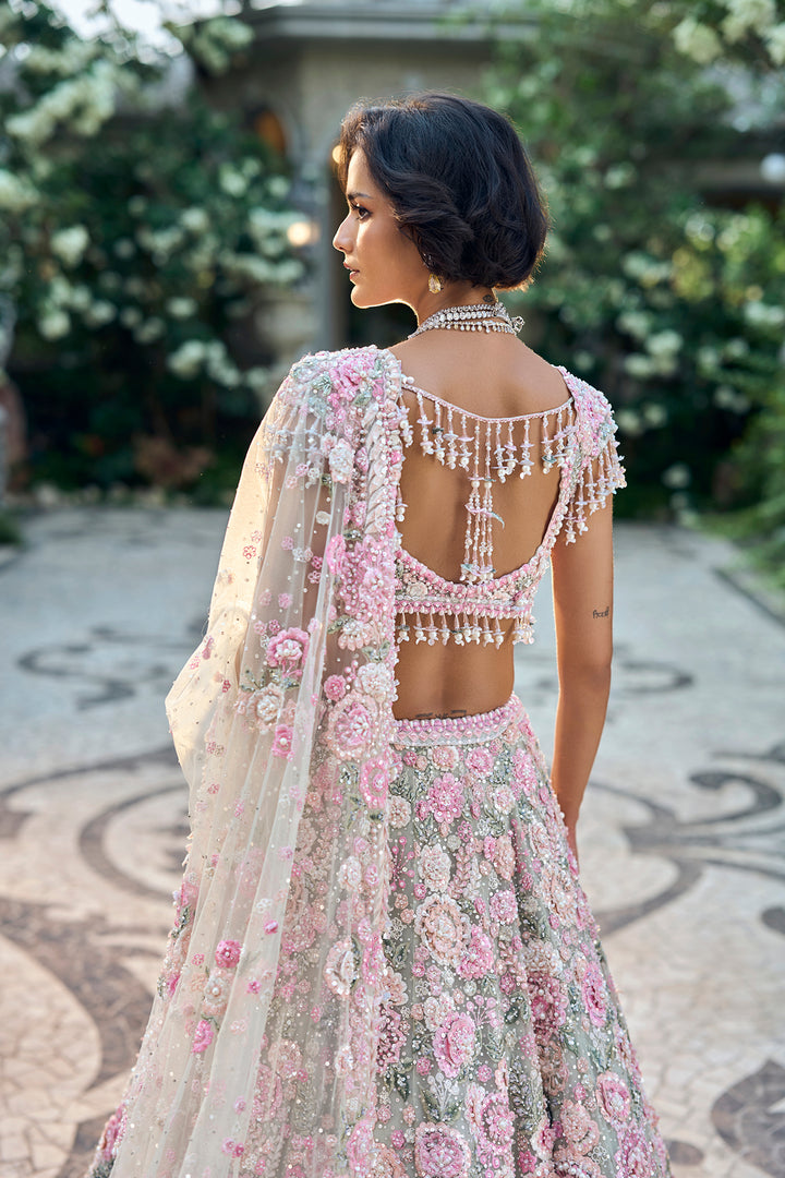 Mint Green Multi-Coloured Floral Lehenga Set