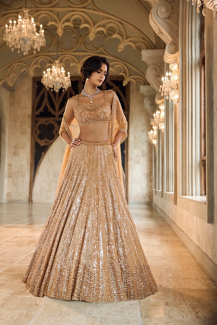 Copper Gold Crystal Lehenga Set