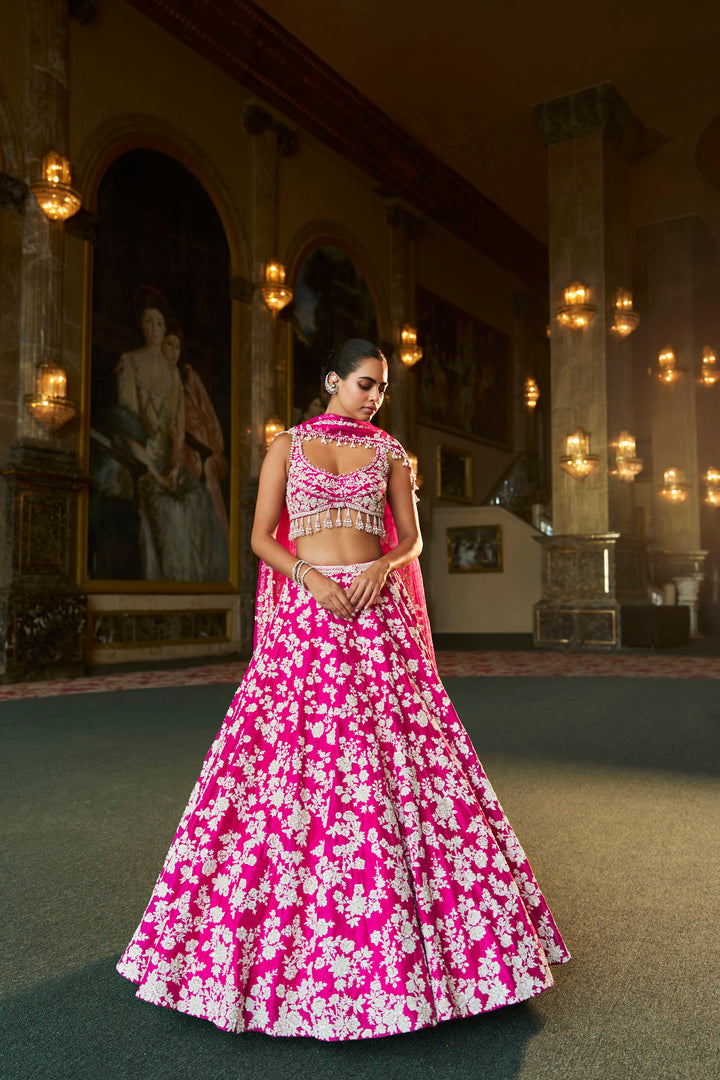 Fuchsia Pink Thread Work Lehenga Set