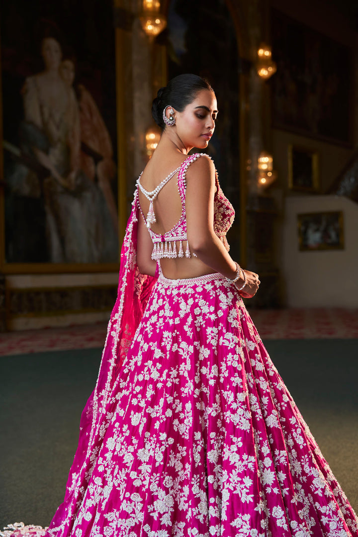 Fuchsia Pink Thread Work Lehenga Set