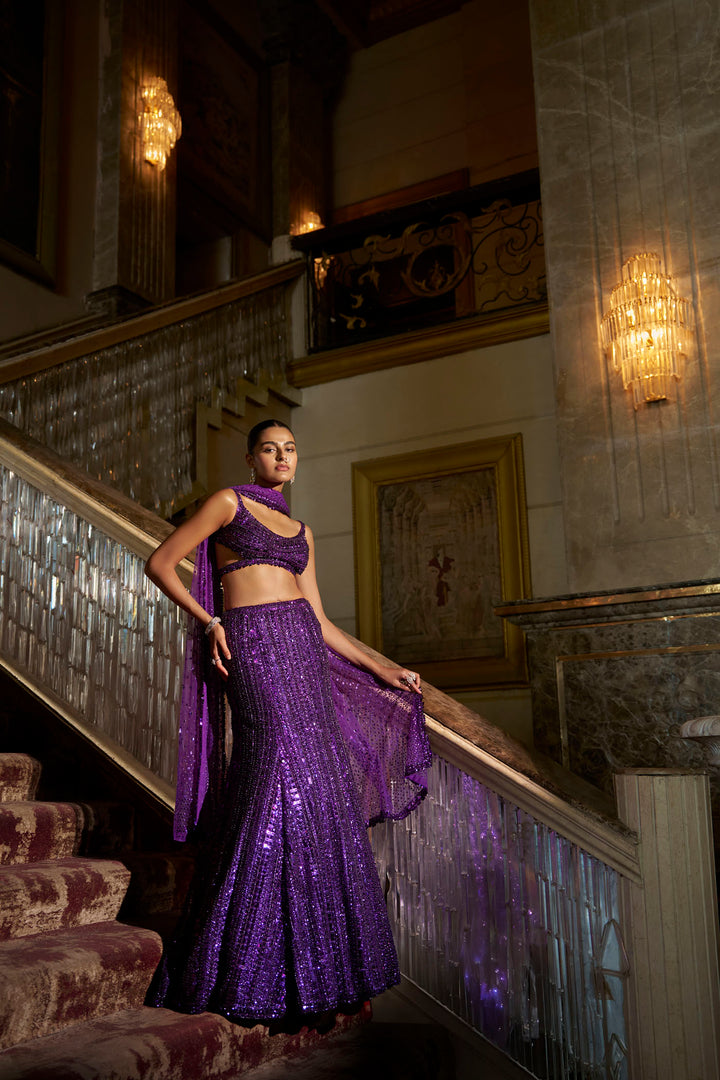 Purple Sequin Skirt Set