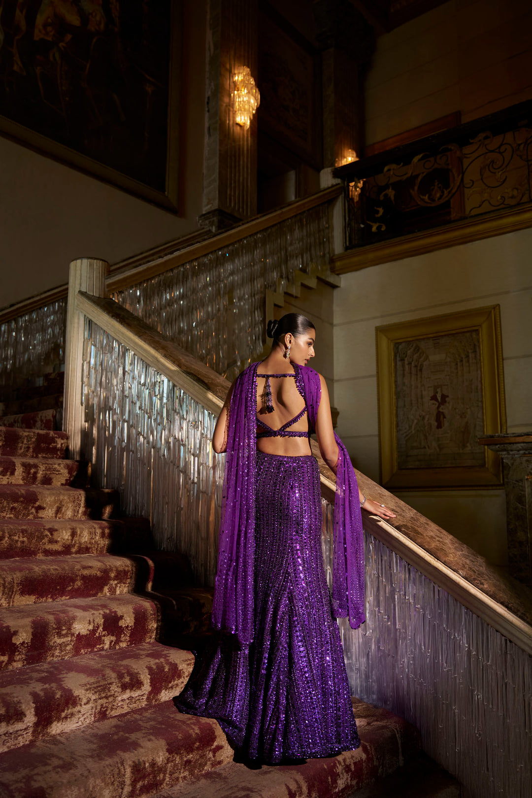 Purple Sequin Skirt Set