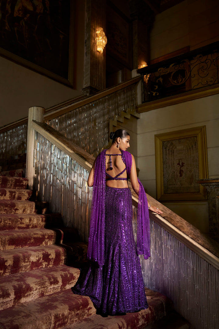 Purple Sequin Skirt Set