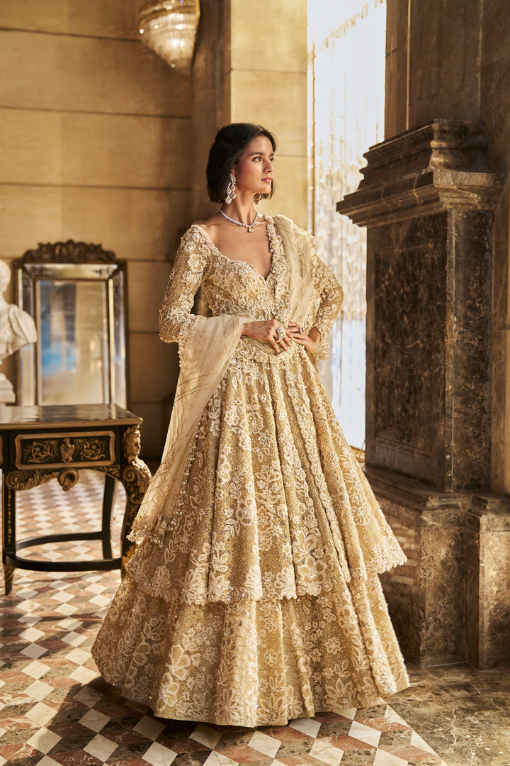 Cream Jacket Lehenga Set