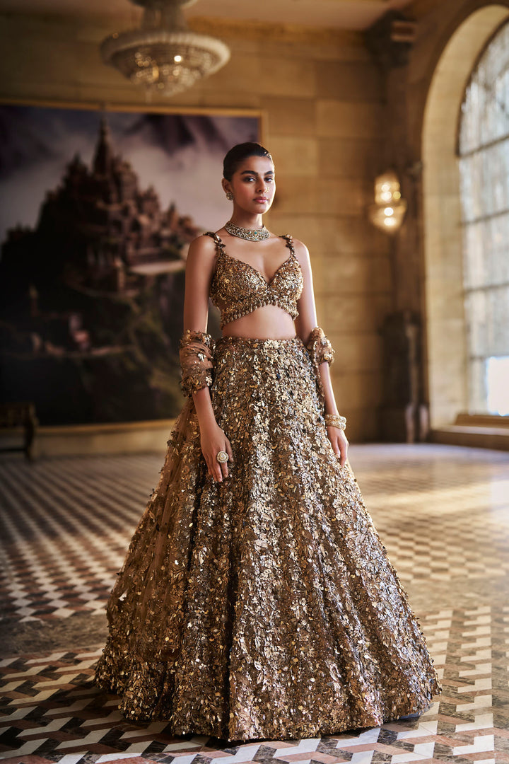 Metallic Gold 3D Lehenga Set