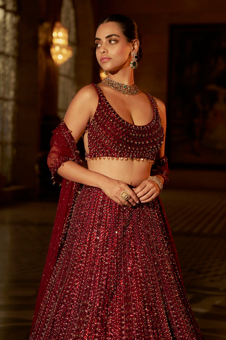Maroon Sequin Lehenga Set