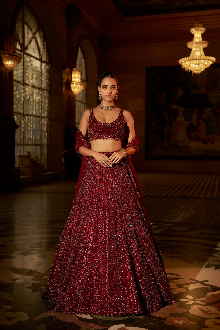 Maroon Sequin Lehenga Set