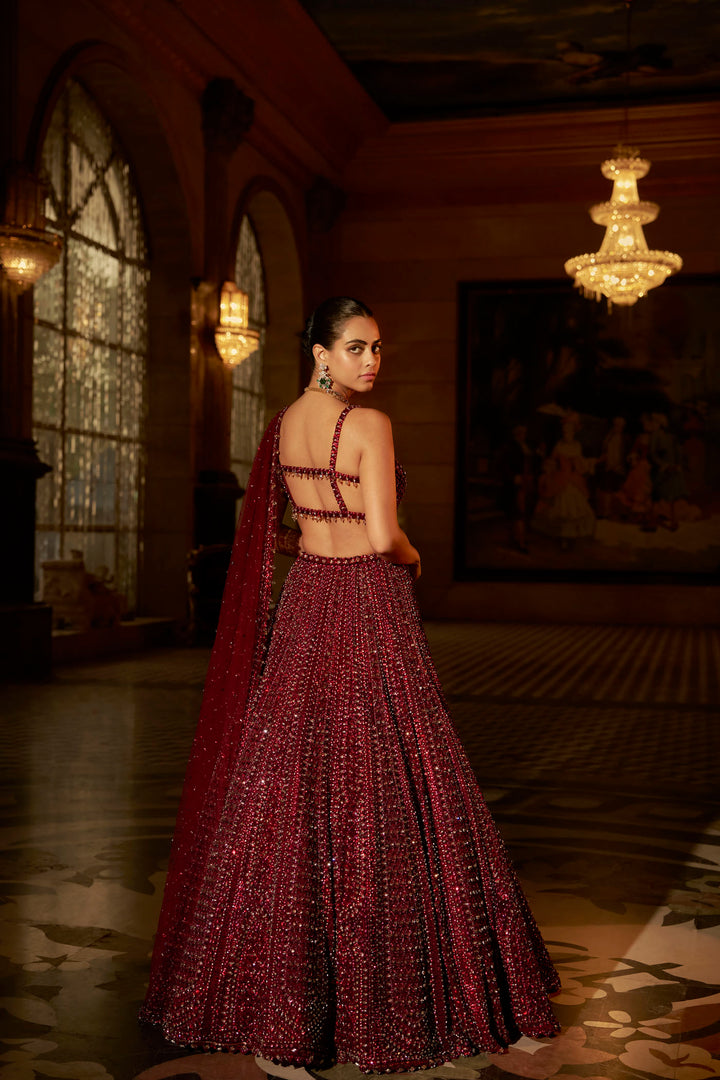 Maroon Sequin Lehenga Set