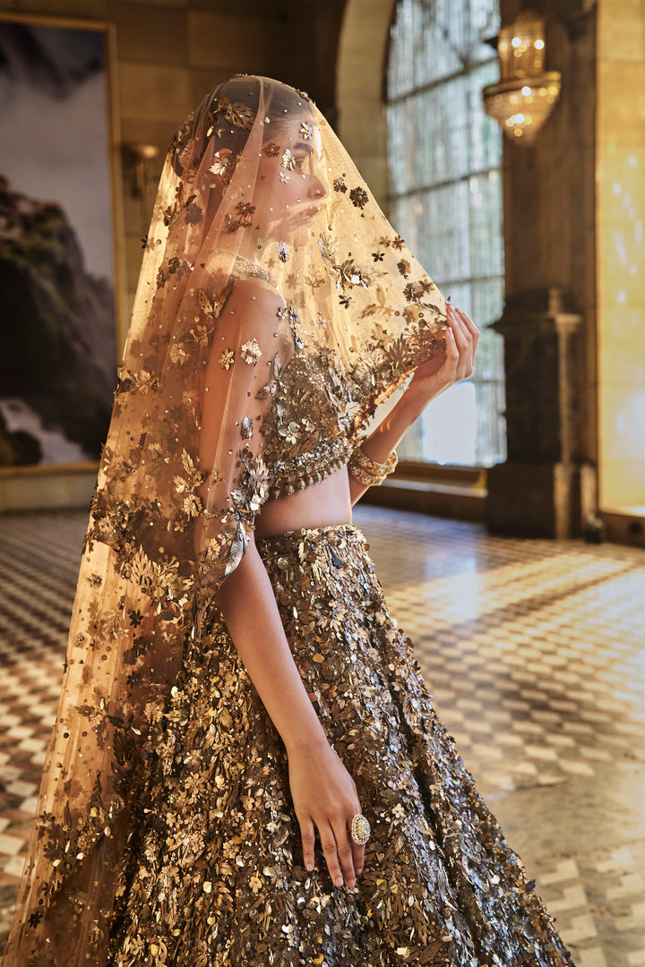 Metallic Gold 3D Lehenga Set