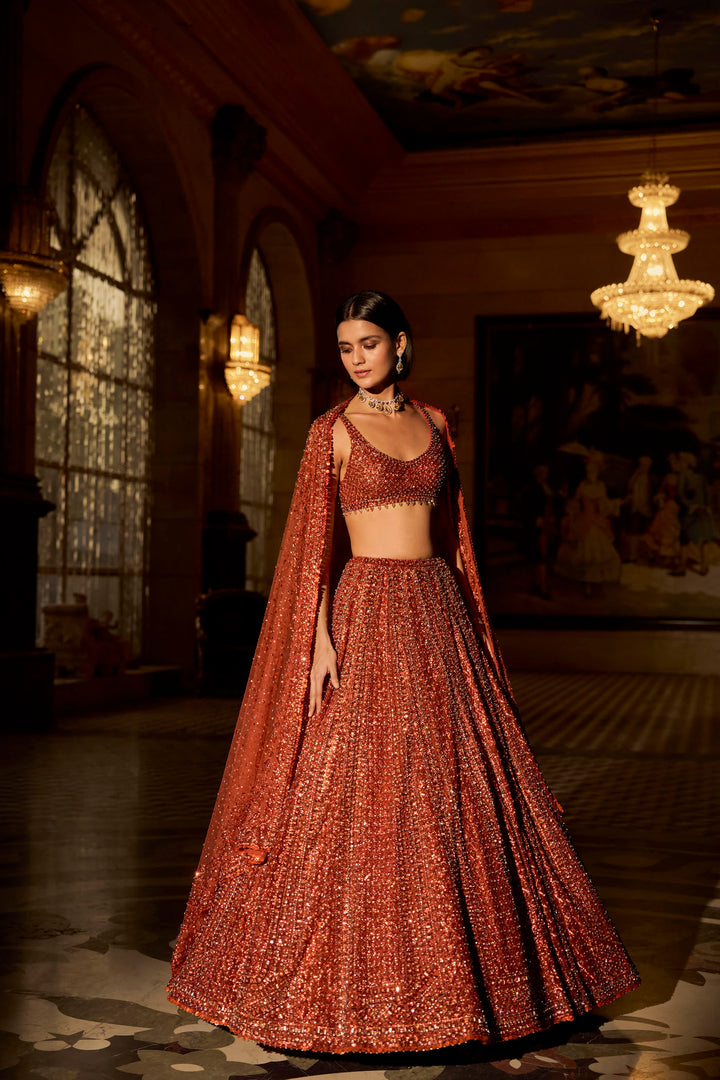 Copper Crystal Lehenga Set