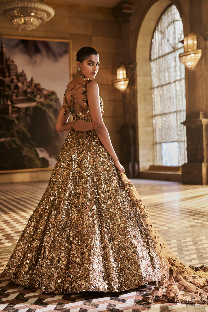 Metallic Gold 3D Lehenga Set