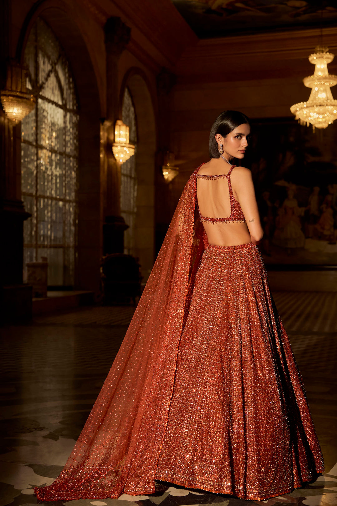 Copper Crystal Lehenga Set