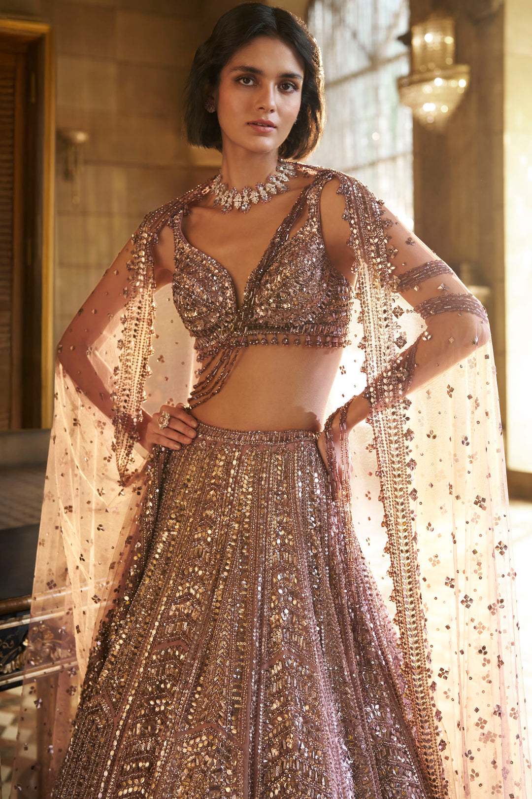 Dusty Mauve Sequin Lehenga Set