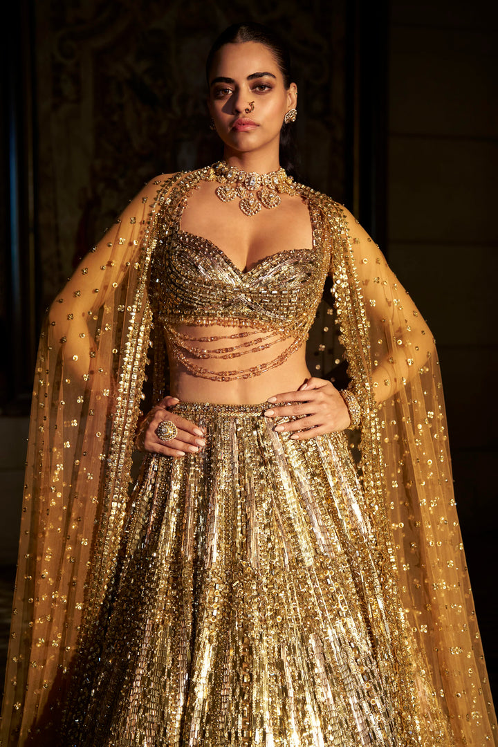 Gold Crystal Lehenga Set