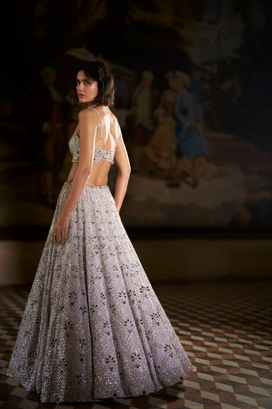 Blue Crystal Lehenga Set