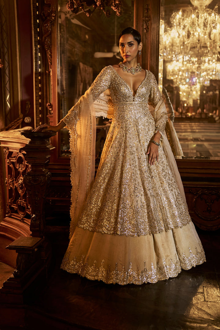 Silver Gold Jacket Lehenga Set